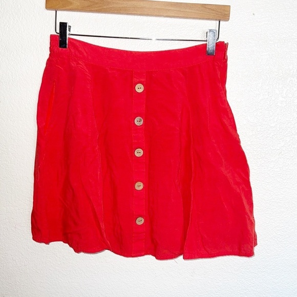 ModCloth Salmon Pull On Decorative Button Mini Skirt - Picture 1 of 11
